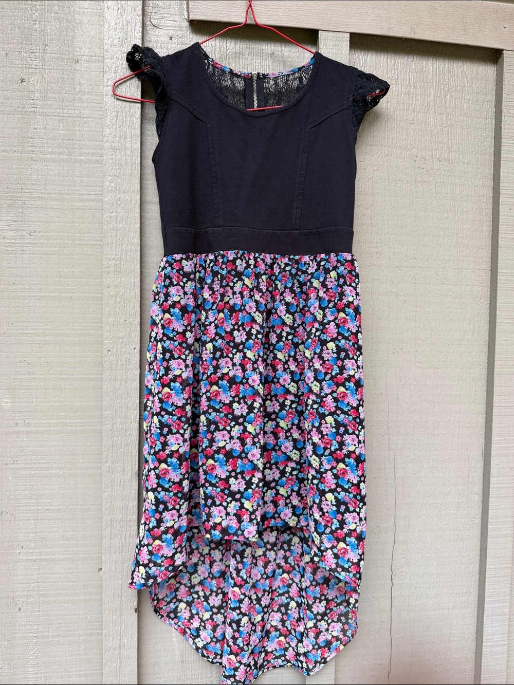 Kids Floral High-Low Dress with Black Bodice